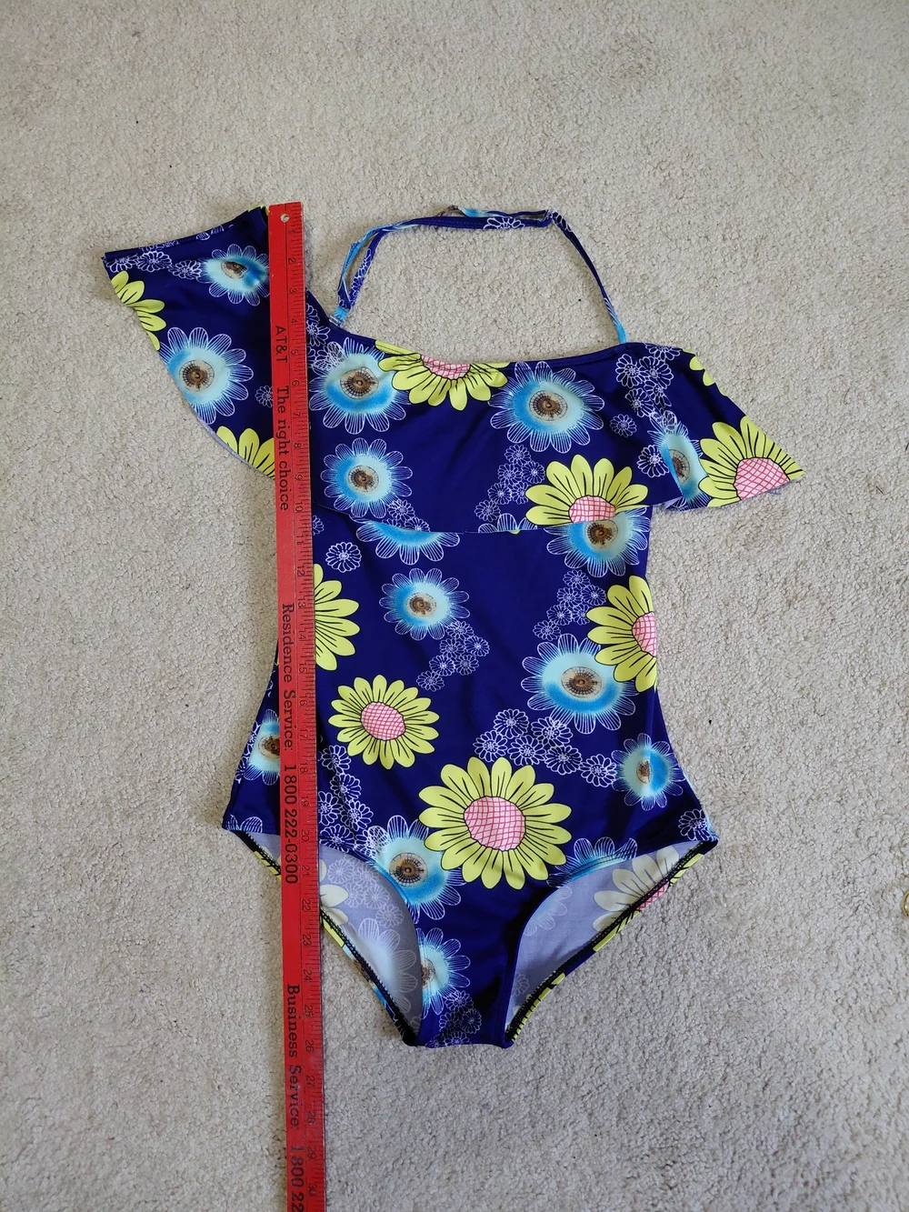 Girls Navy Floral One-Shoulder Swimsuit - Kids Swim